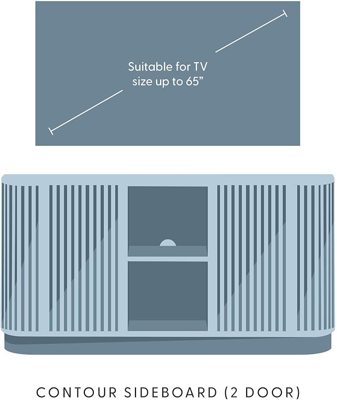 Plank+Beam Contour Wood TV Stand, Two Door Solid Wood Entertainment Console with Storage, 59" L x 16" W x 30" H, Pecan