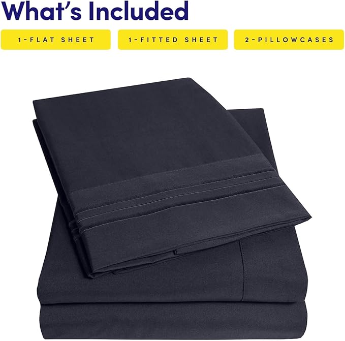 1500 Supreme Collection Extra Soft RV Short Queen Sheets Set, Navy Blue - Luxury Bed Sheets Set with Deep Pocket Wrinkle Free Hypoallergenic Bedding, Over 40 Colors, RV Short Queen Size, Navy