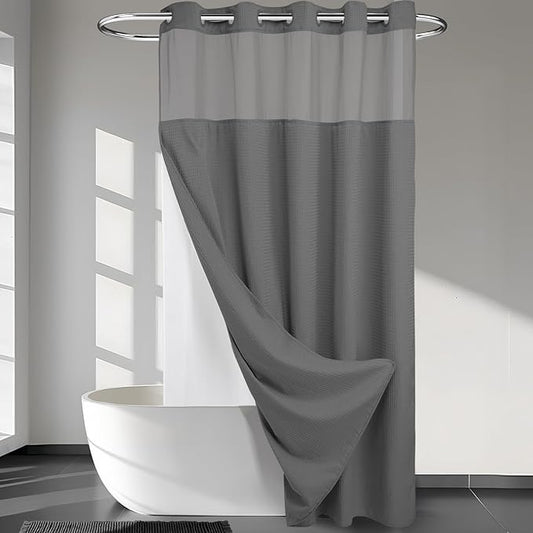 River Dream Heavyweight No Hooks Required Dotted Waffle Weave Shower Curtain with Snap in Liner -Extra Long 71W x 86H,Hotel Grade,Spa Like Bath Curtain,Graphite Grey