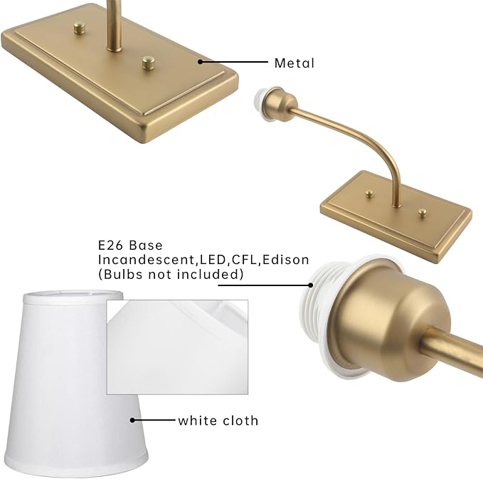 Vintage Brass Wall Sconce 1-Light, White Fabric Shade Wall Lamp Hardwired Indoor Wall Light for Bedroom Living Room Vanity Bathroom