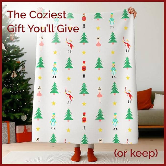 Christmas Sherpa Blanket Throw Size - Reversible Sherpa Fleece Blanket - Super Soft Double Sided Throw for Bed, Sofa, Couch - Thick, Warm, Cozy & Plush - Xmas Winter Bedding - Christmas Print, 50x60