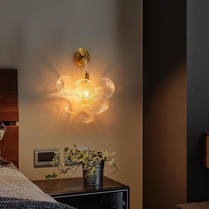 Bubble Wall Sconce, Hand Blown Wall Lights 15“ Dia Balls Shade Glass Lighting Wall Sconces, Clear Glass Wall Mounted Light Fixture for Living Room, Dining Room, Corridor, Bedroom