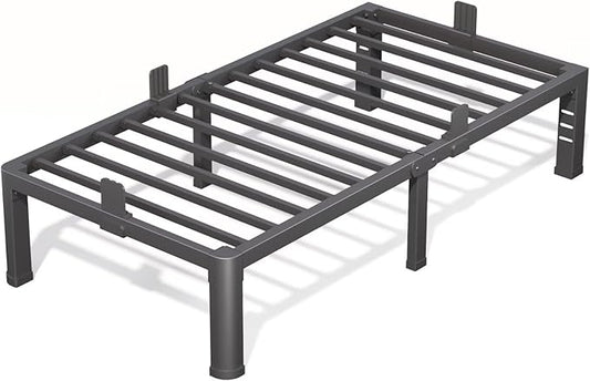 14 Inch Twin Bed Frame with Rounded Corner and Headboard Hole Mattress Retainers 3500 lbs Heavy Duty Support Metal Platform Bed Frame Noise Free No Box Spring Needed Easy Assembly