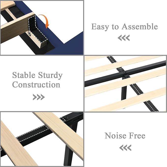 HOMBCK Full Size Bed Frame with Upholstered Headboard and Footboard, Full Size Upholstered Bed Frame with Diamond Design, No Box Spring Needed, Easy Assembly, Blue