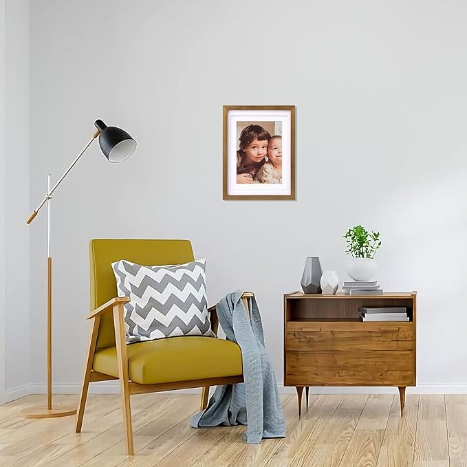 Egofine 12x16 Picture Frame Made of Solid Wood with Plexiglass, Display Pictures 9x12/11x14 with Mat or 12x16 Without Mat, for Wall Mounting Photo Frame, Light Brown
