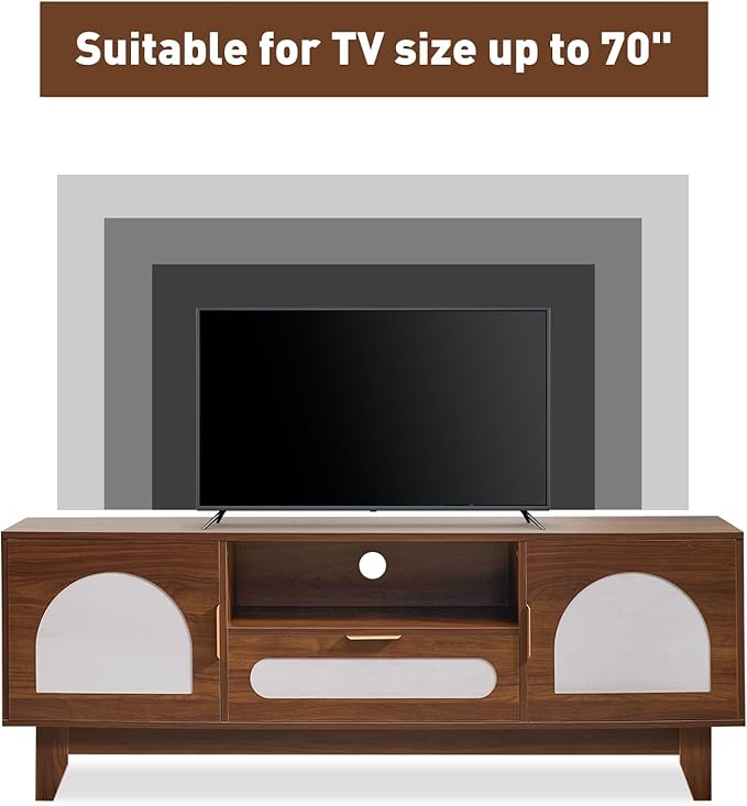 CANMOV 63" Mid Century Modern TV Stand for 60-70 inch TV, Entertainment Center with Storage & Drawer, Wooden Media TV Console for Living Room & Bedroom - Walnut