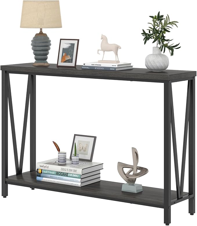 FOLUBAN Console Table for Entryway, Modern Sofa Table Behind Couch, Narrow Entry Table for Hallway, Living Room (Industrial, Dark Gray)