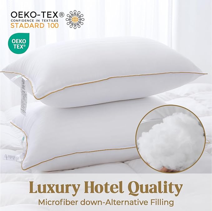 Bafode Bed Pillow, Hotel Collection Pillows for Sleeping, Pillows Queen Size Set of 2, Soft Down Alternative Pillow for Side Sleeper, Back or Stomach Sleepers