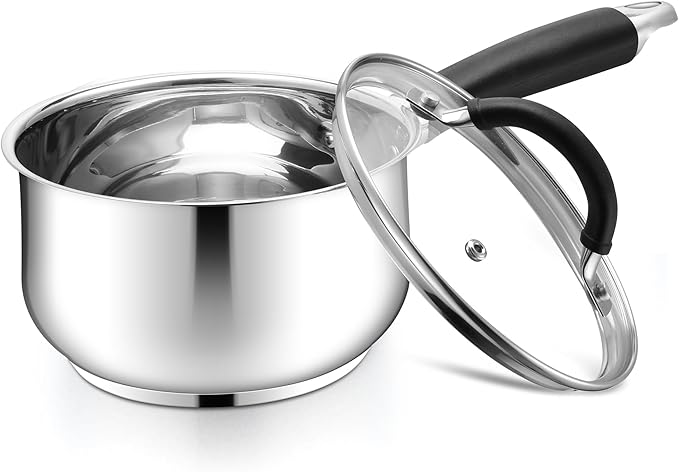 E-far 2 Quart Saucepan with Lid, Tri-Ply Base Stainless Steel Small Sauce Pan with Stay-Cool Handle, Non-toxic Kitchen Cooking Sauce Pot, Compatible with All Cooktops, Dishwasher Safe