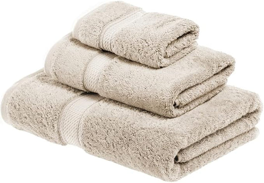 Superior Egyptian Cotton Pile 3 Piece Towel Set, Includes 1 Bath, 1 Hand, 1 Face Towel/Washcloth, Ultra Soft Luxury Towels, Thick Plush Essentials, Guest Bath, Spa, Hotel Bathroom, Stone