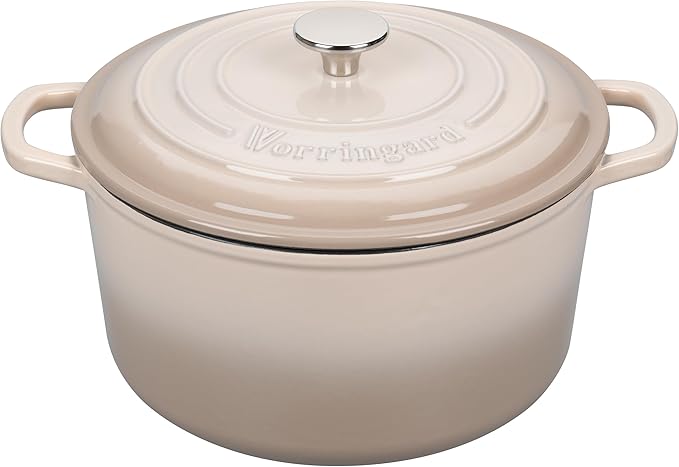 Enameled Cast Iron Dutch Oven Pot with Lid, for Sourdough Bread Baking, Round Dutch Ovens, 4.5 Quart, Latte