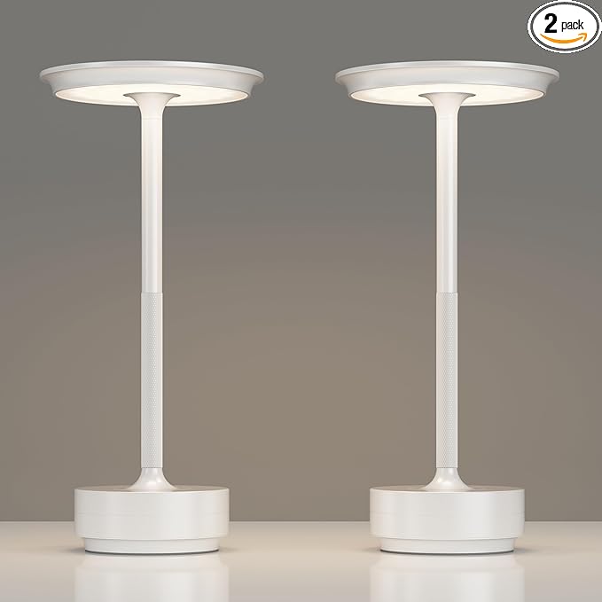 2 Pack Rechargeable Cordless Table Lamps, Portable 5000mAh Outdoor Table Light, 3 Color Stepless Dimming LED Table Lamp with Memory Function, for Home/Dinner/Patio/Restaurant.(White)