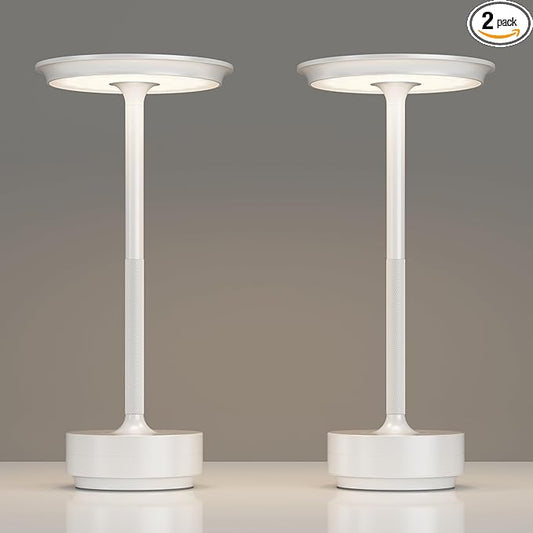 2 Pack Rechargeable Cordless Table Lamps, Portable 5000mAh Outdoor Table Light, 3 Color Stepless Dimming LED Table Lamp with Memory Function, for Home/Dinner/Patio/Restaurant.(White)