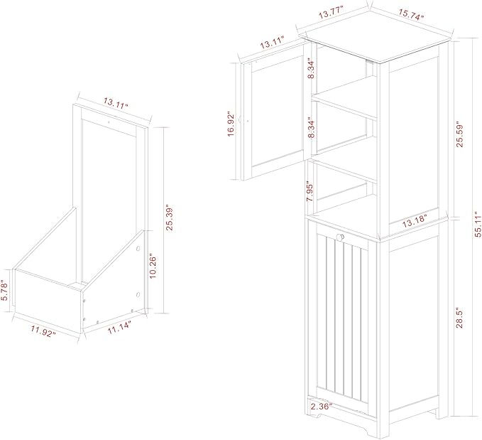 Tilt Out Laundry Hamper Cabinet, 55" Tall Bathroom Storage Cabinet Laundry Cabinet with Shelves and Clothes Basket, Hamper Cabinet Shelf for Laundry Room Bathroom Organizer, White
