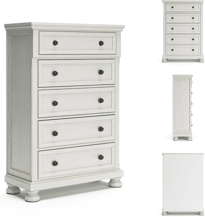 Signature Design by Ashley Robbinsdale Traditional 5 Drawer Chest, Antique White
