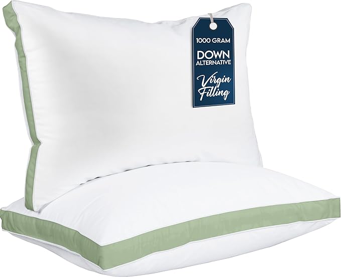 Utopia Bedding Bed Pillows for Sleeping Queen Size (Sage Green), Set of 2, Cooling Hotel Quality, Gusseted Pillow for Back, Stomach or Side Sleepers