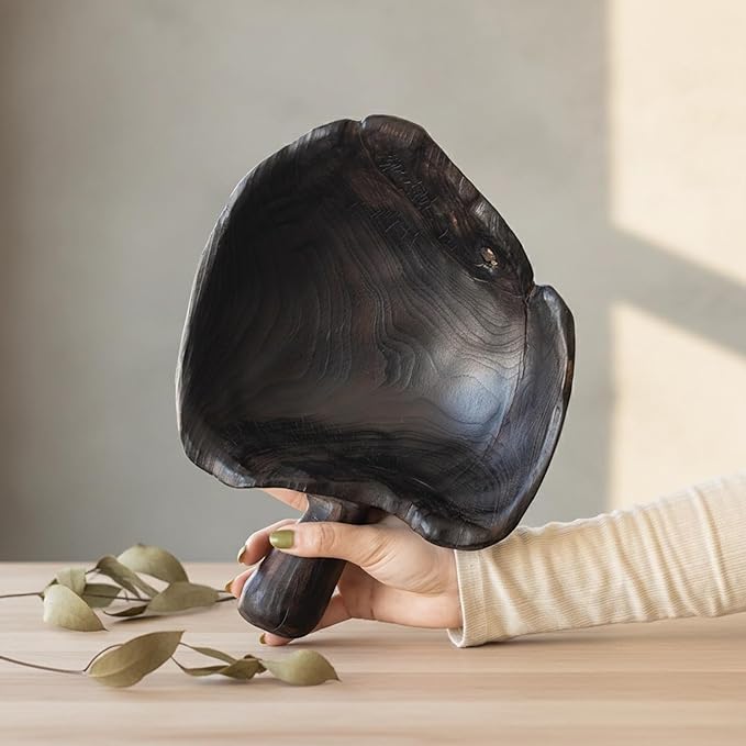 Solid Wood Fruit Bowl - Natural Vintage Grain - Single-Handle Design - Naturally Formed - Each Bowl Features a Unique Shape