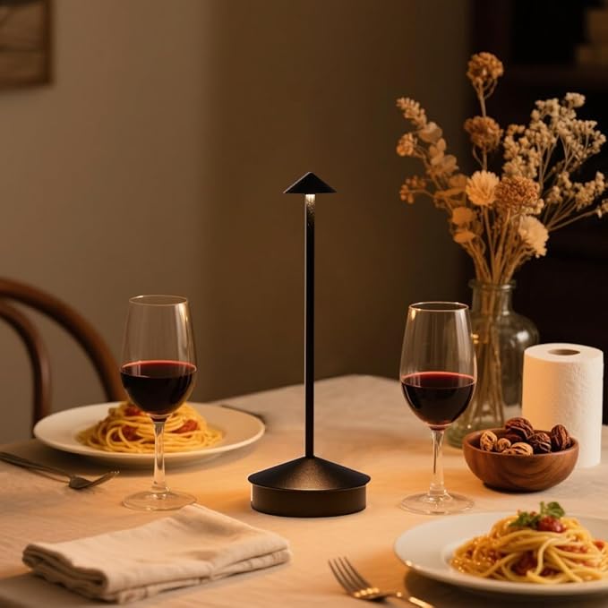 EJQ Cordless Table Lamps, 3 Colors Stepless Dimming Touch Lamp, Outdoor 6000mAh Rechargeable Battery LED Desk Lamp for Bedroom/Couple Dinner/Desk/Cafe/Dining Room (Black)