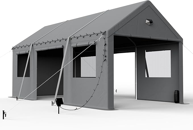 10x20 Carport Canopy, Heavy Duty Car Ports with Sidewalls, Portable Garage Carports with Roll Up Zipper End & Side Doors, Grey