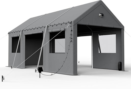 10x20 Carport Canopy, Heavy Duty Car Ports with Sidewalls, Portable Garage Carports with Roll Up Zipper End & Side Doors, Grey