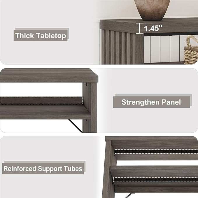 BON AUGURE Sofa Console Table, Wood Entryway Table, Grey Behind Couch Tables with Open Storage, Modern Narrow Hallway Tables (Greige Oak, 47 Inches)