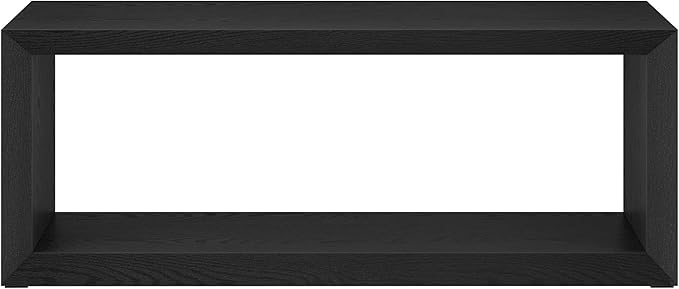 Henn&Hart 48" Rectangular Wood Coffee Table with Open Storage Shelf for Living Room, Family Room, or Office, Black Grain