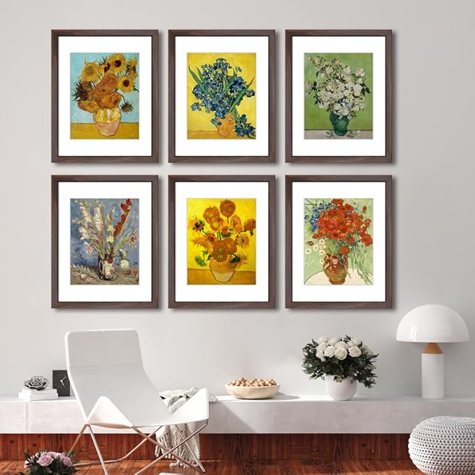 11x14 Picture Frame Set of 6 for Pictures 8x10 with Mat or 11x14 Without Mat, Wall or Tabletop Gallery Photo Frames Walnut