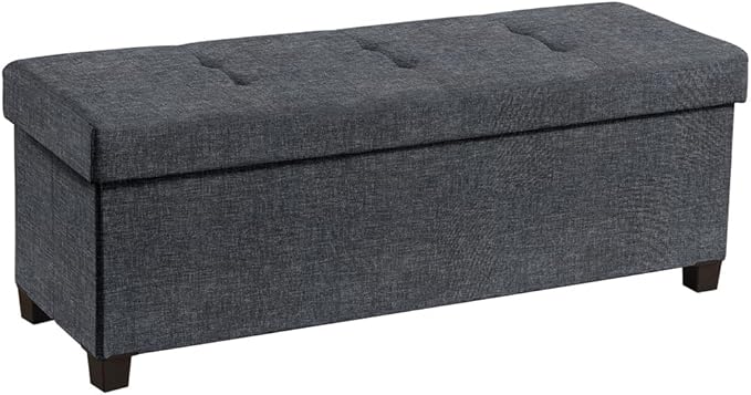 Ornavo Home 43 Inch Storage Ottoman, Large Storage Bench, Ottoman with Storage with Legs, Foot Rest Stool, Bedroom Bench - Black