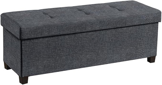 Ornavo Home 43 Inch Storage Ottoman, Large Storage Bench, Ottoman with Storage with Legs, Foot Rest Stool, Bedroom Bench - Black