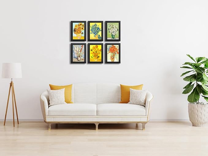 5X7 Picture Frame Set of 6 with Real Glass for Pictures 4x6 with Mat or 5x7 Without Mat, Wall or Tabletop Gallery Photo Frames in Black