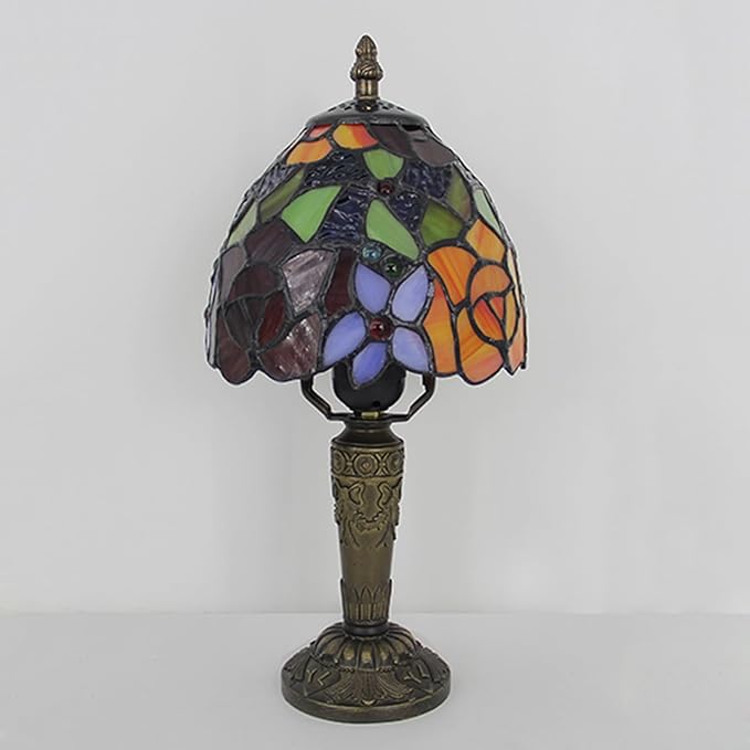 Rose Tiffany Small Table Lamp 3 Way Color Temperatures Stained Glass Bedside Nightstand Table Lamps for Living Room,Bedroom, Home Office Reading Desk Lamp+LED Bulb,6X6X12.5 Inch