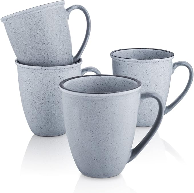 Stone Lain Stoneware Dish Set, 4 Mugs, Tina - Blue and Gray