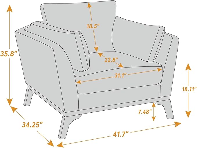Large-Sized Accent Chair, Thick Cushion Bedroom Reading Chair, Comfortable Living Room Single Sofa, Linen Yellow