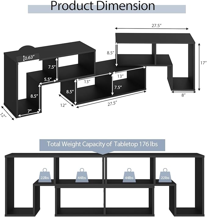KOTEK TV Stand for 50 55 60 65 Inch TV, 3 Pieces Free Combination Bookshelf Organizer, TV Console Table with Open Storage Shelves, Modern Entertainment Center for Living Room, Bedroom