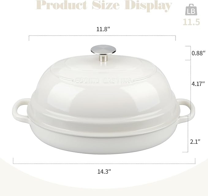 Enameled Oval Cast Iron Dutch Oven Pot with Lid, Bread Dutch Oven for Sourdough Bread Baking, 6QT, White