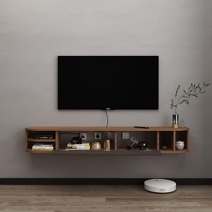 Pmnianhua Modern Floating TV Stand, 63'' Wall Mounted Under TV Shelf, Walnut