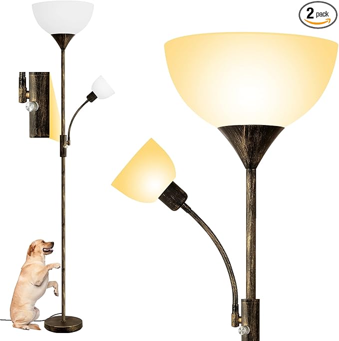BoostArea Floor Lamps for Living Room, Standing Lamp, 71" Torchiere Floor Lamp with Reading Lamp, 3 Way Switch, Corner Floor Lamps for Living Room/Bedroom, Rustic Bronze Floor Lamp(E26 Base, No Bulb)