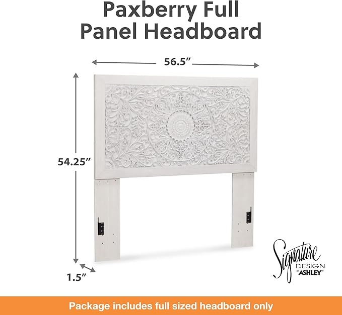 Signature Design by Ashley Paxberry Boho Chic Panel Adjustable Headboard ONLY, Full, Whitewash