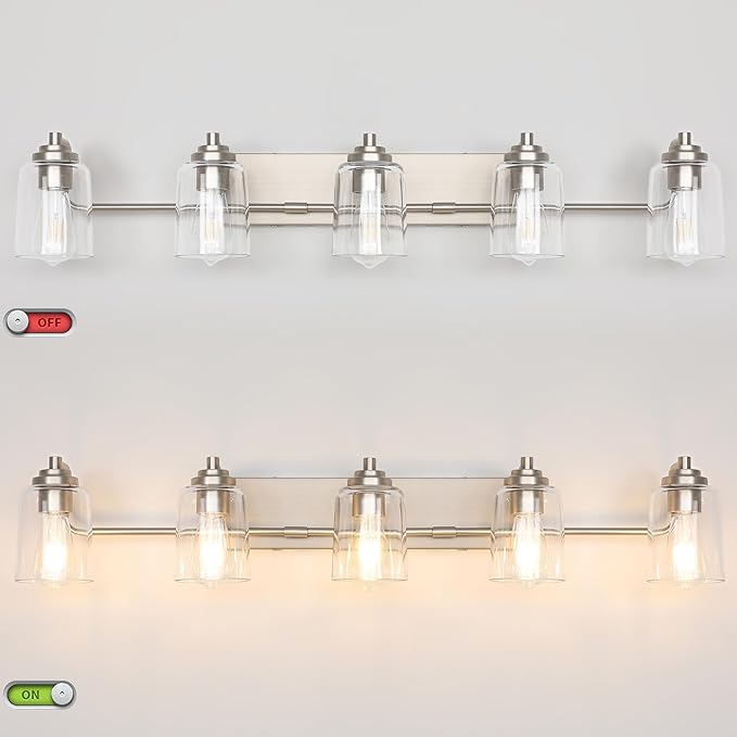 SOLFART 5 Light Bathroom Lights for Bathroom Brushed Nickel Vanity Light Vanity Lighting Fixtures Bathroom Light Fixtures Over Mirror