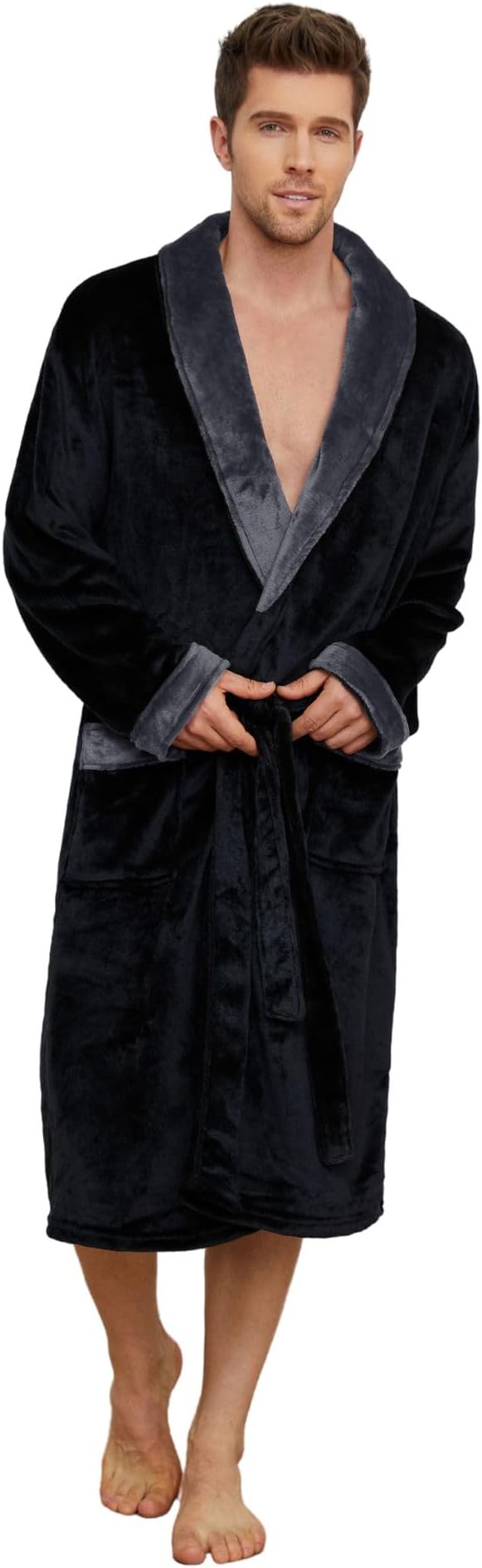 U2SKIIN Mens Fleece Robe Plush Collar Shawl Bathrobe