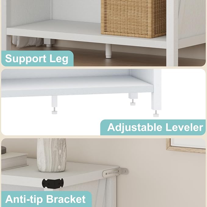 BON AUGURE White Bookcase, 3 Shelf Bookshelf, Farmhouse Wooden Book Cases/Shelves, Small Open Storage Book Shelves for Home School Library Office Bedroom Kids (White Oak)