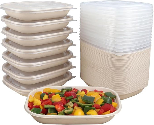 28 oz Disposable salad bowls with lids, Sugarcane Fiber paper Bowls take away Bagasse food containers meal prep food storage deli container 50 Pack