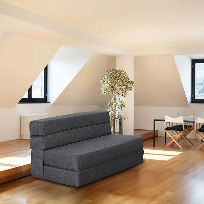 ANONER Fold Sofa Bed Couch Memory Foam with Pillow Futon Sleeper Chair Guest Bed and Fold Out Couch, Washable Cover Twin Size, Dark Gray