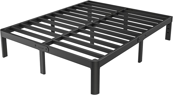 Full Size Bed Frame No Box Spring Needed, 14 Inch Metal Full Bed Frame, DIY Headboard Holes, Heavy Duty Steel Support 3500 LBS, Noiseless, Round Corner Legs, Storage Space, Easy Assembly, Black