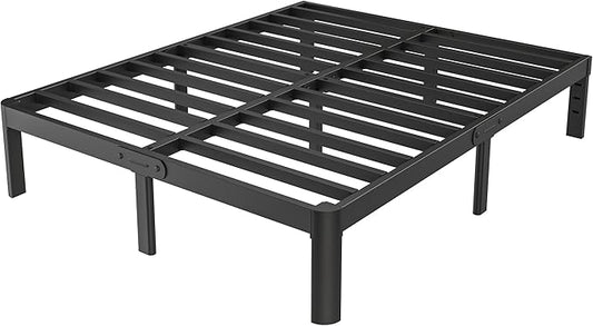 Full Size Bed Frame No Box Spring Needed, 14 Inch Metal Full Bed Frame, DIY Headboard Holes, Heavy Duty Steel Support 3500 LBS, Noiseless, Round Corner Legs, Storage Space, Easy Assembly, Black