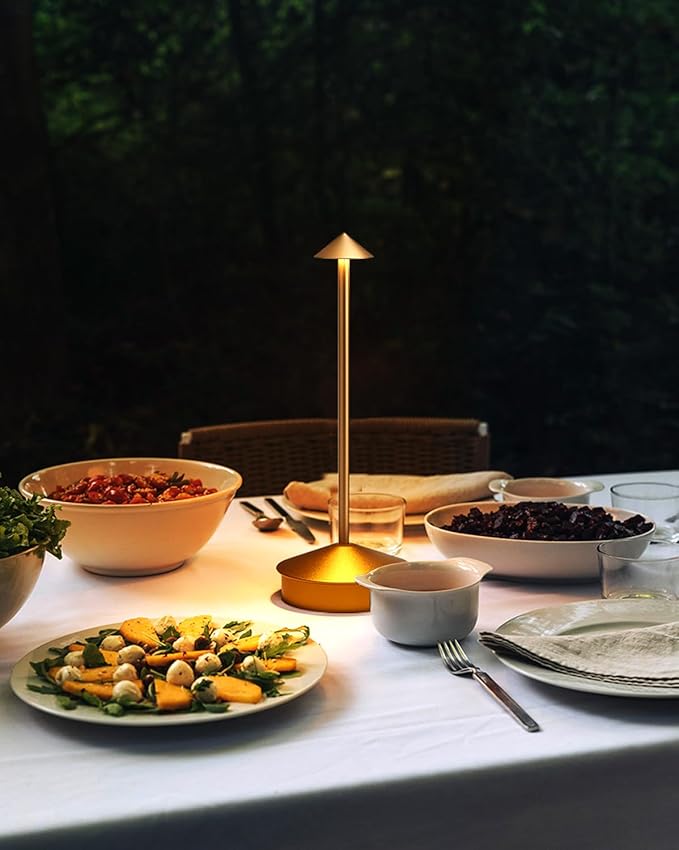 Modern Cordless Table Lamp, 6000mAh Rechargeable Table Lamps, Portable Touch LED Lamp, Outdoor Waterproof Dimmable Cordless Rechargeable Table Lamps for Restaurant/Patio/Outdoor (1 Pcs Gold)