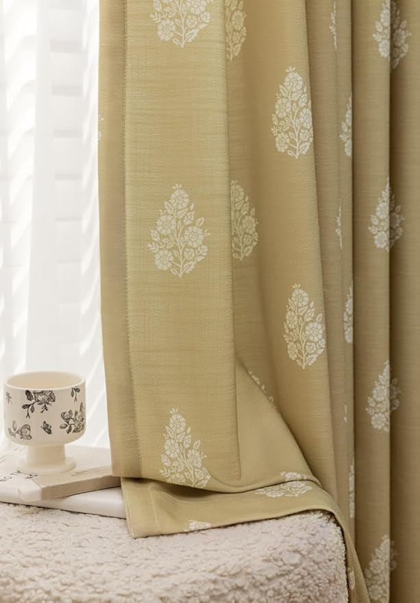 Linen Blend Pinch Pleated Curtains for Living Room, Bedroom, Dining Room - Light Filtering Curtains 2 Panels Set - Luxury and Modern Floral Printed Design - Brown Rose, 30" W x 108" L