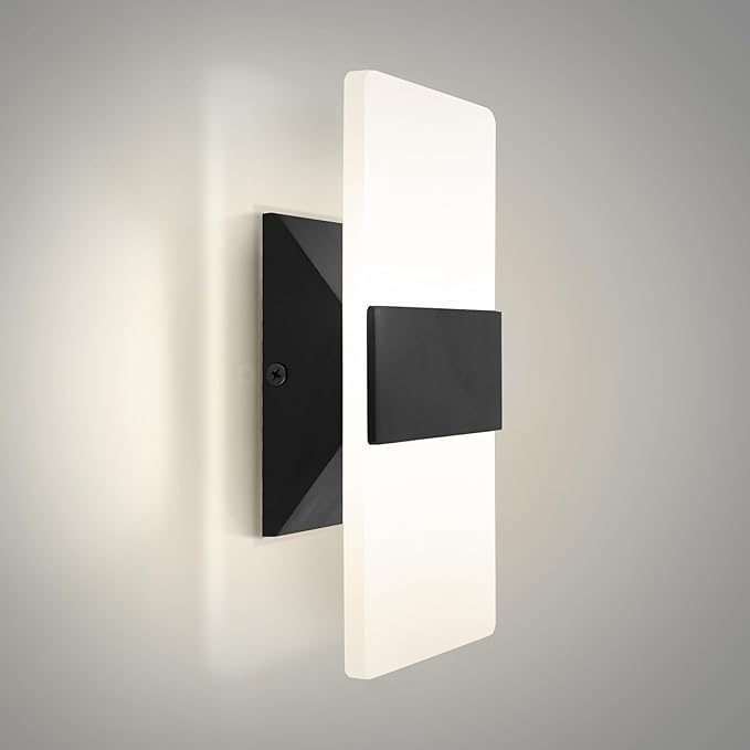 ASD 8 Inch LED Indoor Wall Sconce - Modern Interior 10W 120V 2700K-5000K Adjustable Dimmable Wall Mounted Light Fixtures, Acrylic Glass Wall Lights for Stairway, Hallway - ETL, Matte Black