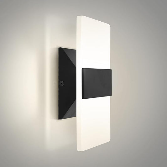 ASD 8 Inch LED Indoor Wall Sconce - Modern Interior 10W 120V 2700K-5000K Adjustable Dimmable Wall Mounted Light Fixtures, Acrylic Glass Wall Lights for Stairway, Hallway - ETL, Matte Black