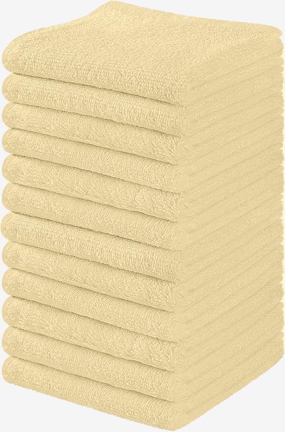 Towel and Linen Mart 100% Cotton - Wash Cloth Set - Flannel Face Cloths, Highly Absorbent and Soft Feel Fingertip Towels (Ivory, Pack of 12)